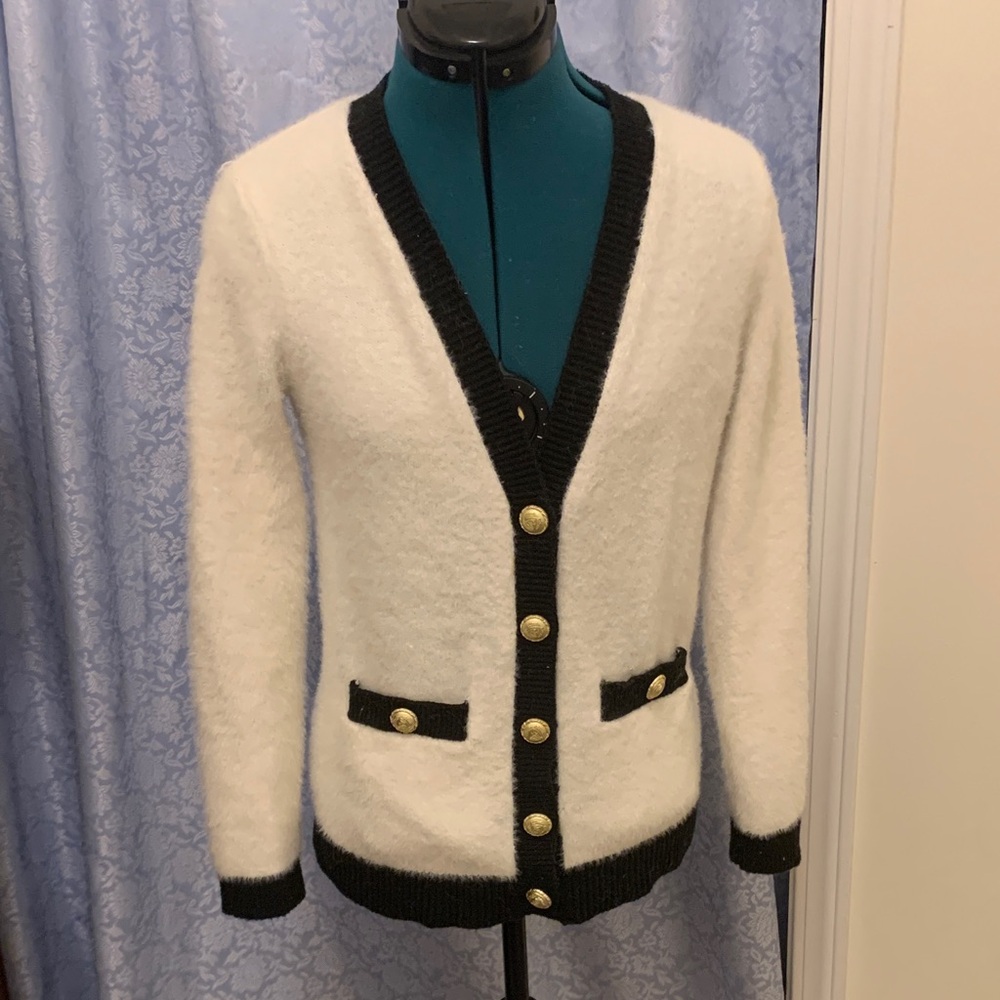 Tahari Black and White Buttoned Cardigan